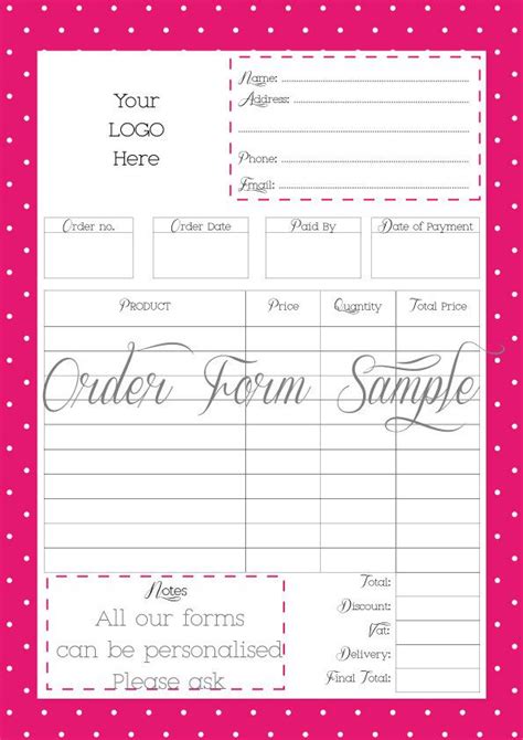 business order forms custom order forms printable  file etsy