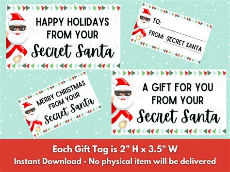 secret santa printable modern gift tags gift exchange  christmas