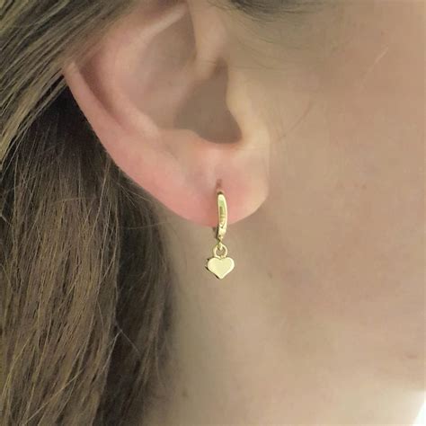 real solid gold heart dangle drop hoop earrings  women