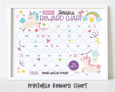 unicorn rainbow reward chart  kids simple kids reward etsy