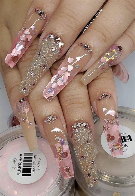 hot acrylic pink coffin nails design  valentines nails latest