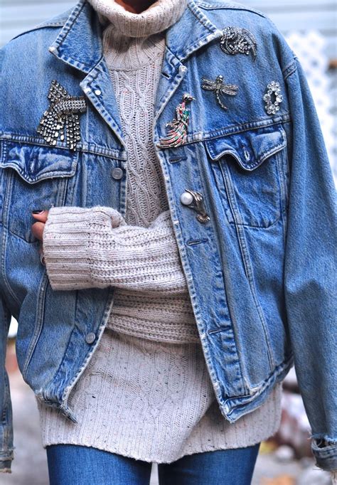 levi denim jacket with brooches i have tons of brooches that i ve collected over the years