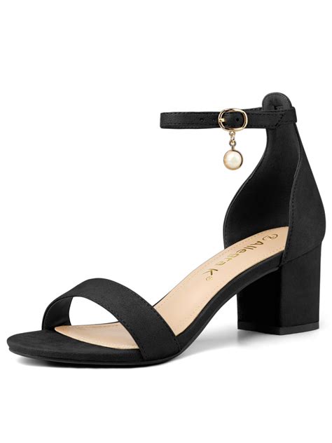 womens pearl open toe ankle strap block heel sandals black  uk
