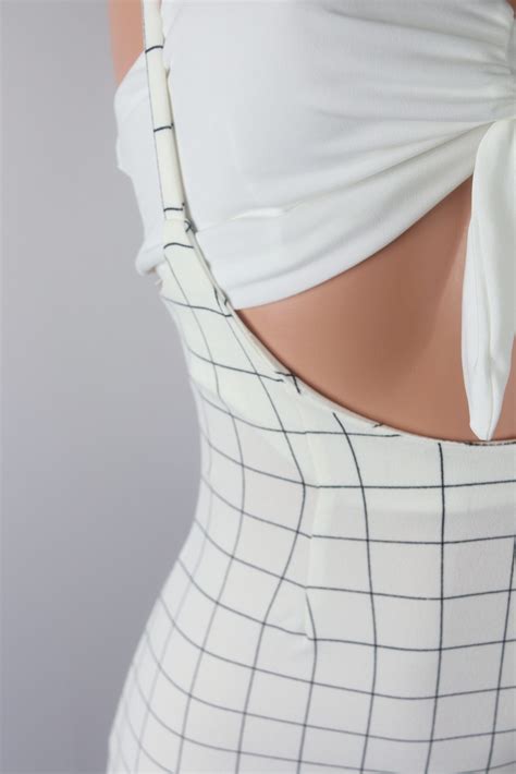 white plaid suspender skirt set black grid suspender skirt tied crop top