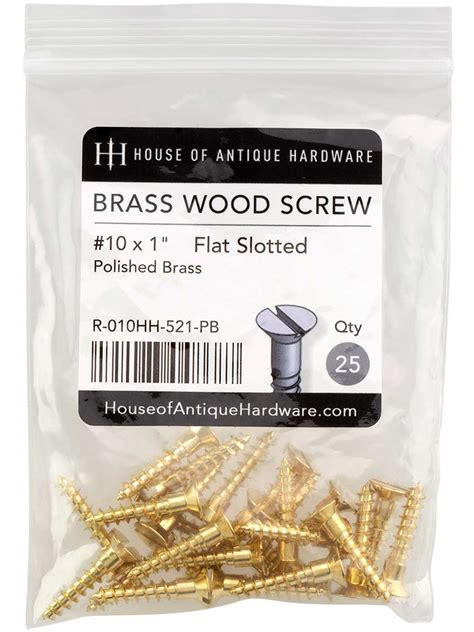 10 X 1 Inch Brass Flat Head Slotted Wood Screws 25 Pack House Of