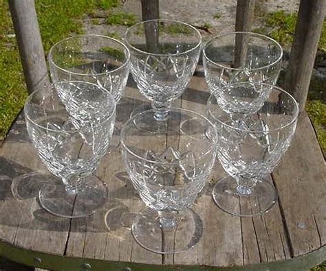 6 Antique Stuart Crystal Wine Glass Goblets Diamond Cut