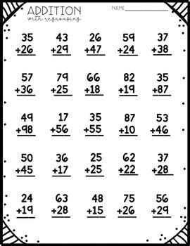 digit addition worksheets    regrouping distance