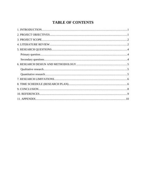 business research proposal table  contents