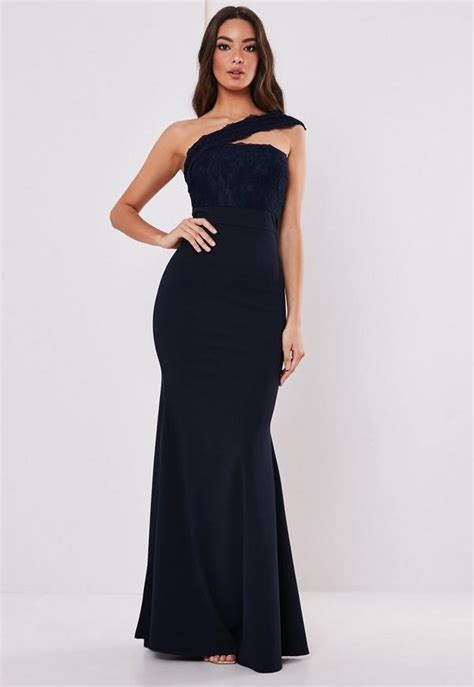 Bridesmaid Navy Lace One Shoulder Maxi Dress Missguided