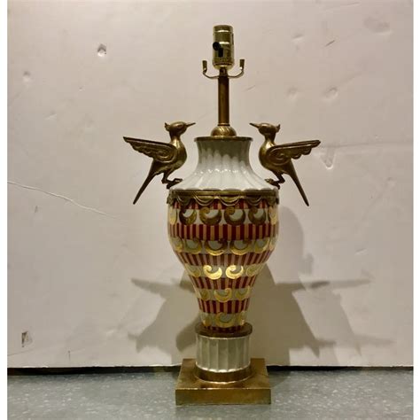 art deco style brass and porcelain bird table lamp chairish