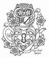 Coloring Pages Skull Owl Sugar Printable Tattoo Steampunk Adults Sheets Adult Cute Teacup Drawing Nguyen Anh Kim Girly Print Pdf sketch template