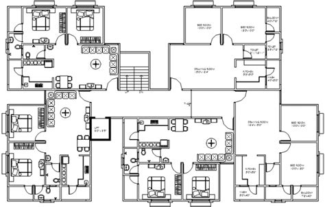 apartment building block floor distribution plan cad drawing details dwg file cadbull