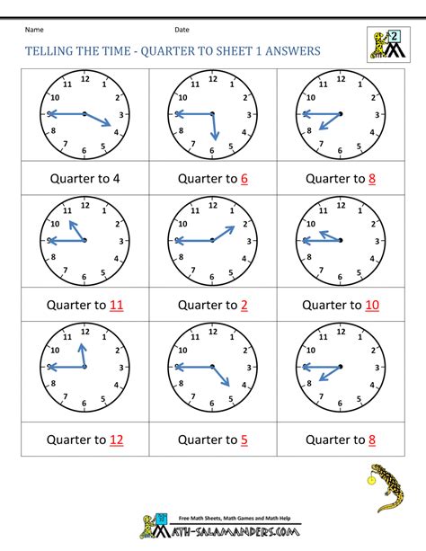 clock worksheet quarter past and quarter to