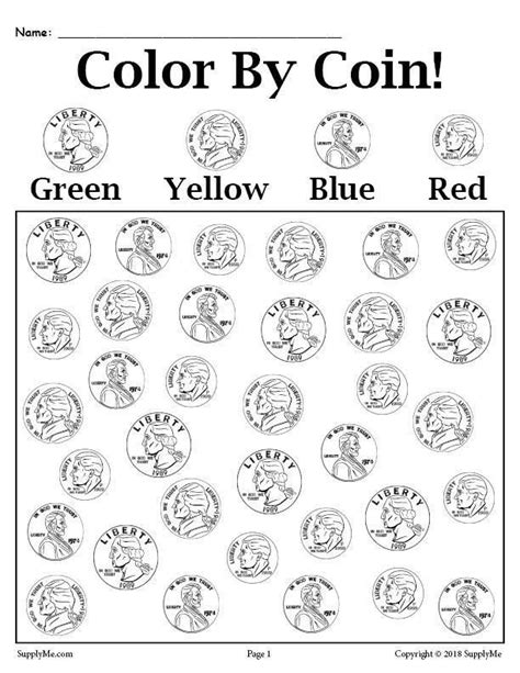 color  coin printable money worksheet   money worksheets