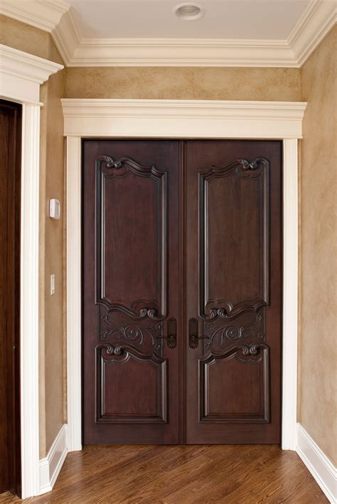 interior door custom double solid wood  dark mahogany finish artisan model dbi  dd