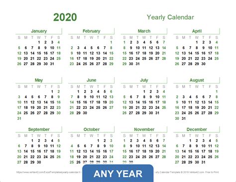 yearly calendar template