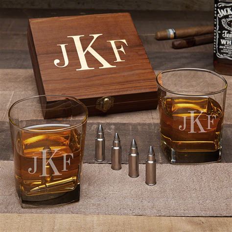 classic monogram custom square whiskey glass set with