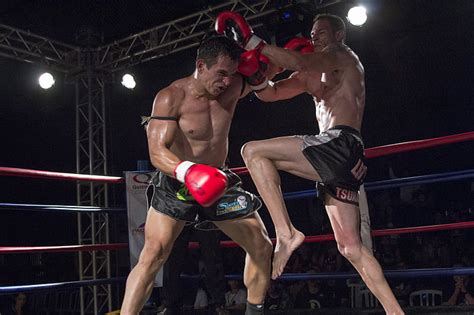 Royalty Free Photo Two Male Muay Thai Fighters Inside Ring Fighting