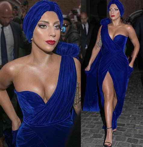 Lady Gaga Blue Velvet One Shoulder Gown Lady Gaga