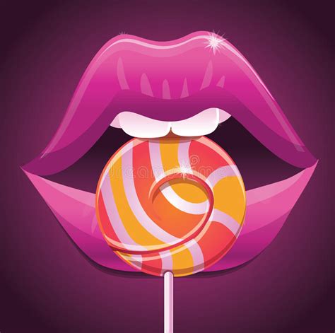 woman s lips and striped lollipop stock vector illustration of