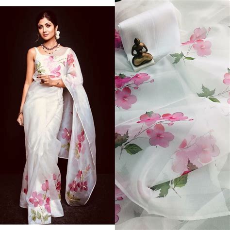 shop organza sarees  worldwide shipping fashion store  india floral print sarees