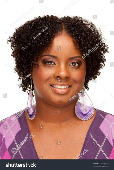 Beautiful African American Plus Size Female Model Headshot Isolated On