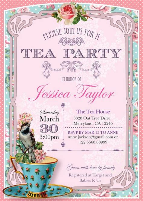 printable high tea party invitation  thepaperwingcreation english