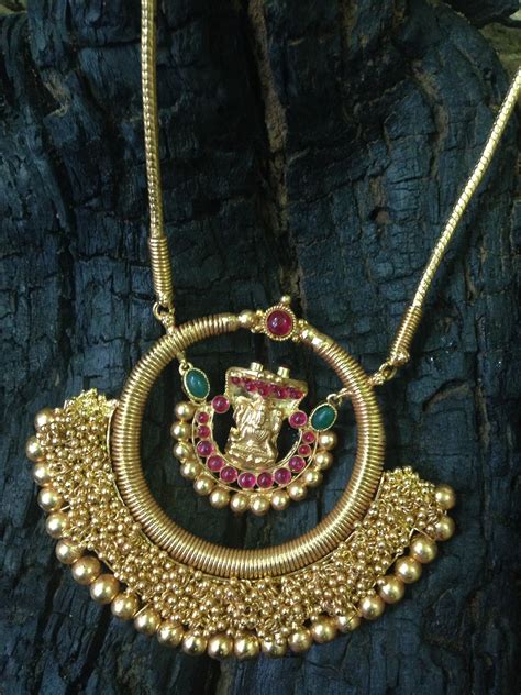 gold plated antique pendant  chain south india jewels