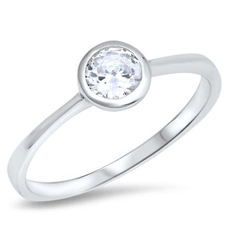 Sterling Silver Bezel Set Round Cut Clear Cz Promise Ring Size 4 10 New
