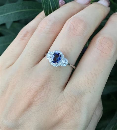 ct royal blue sapphire deco engagement ring vintage oval sapphire