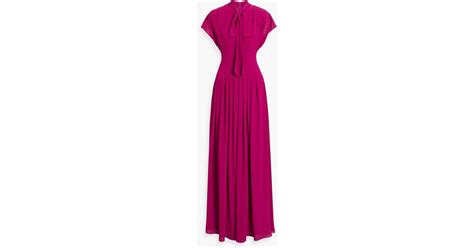 Mikael Aghal Pussy Bow Pleated Crepe Maxi Dress In Pink Lyst