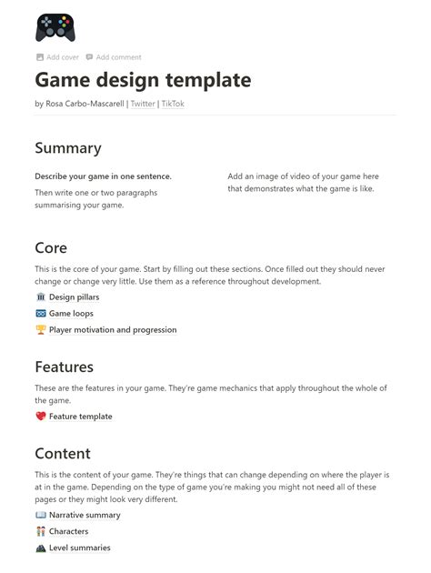 functional game design document examples  templates