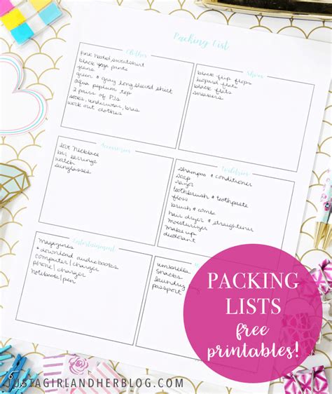 printable packing list  organized travel  vacation