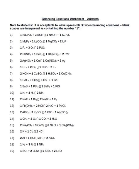 balancing equations worksheet templates sample templates