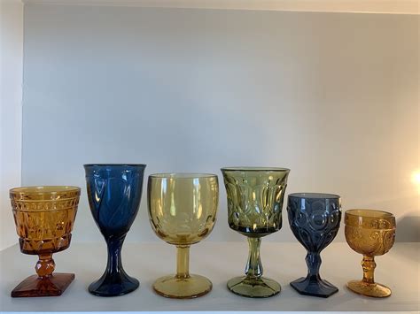 Goblets Set Of 6 Mismatched Colored Vintage Goblets Etsy Vintage