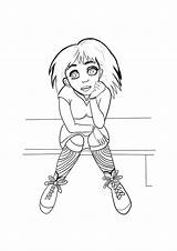Cartoon Coloring Girls Pages Draw Easy Drawing Characters Drawings Anime sketch template