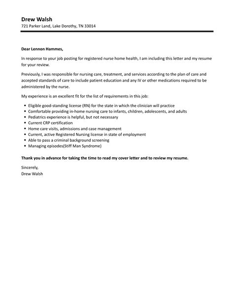 registered nurse home health cover letter velvet jobs