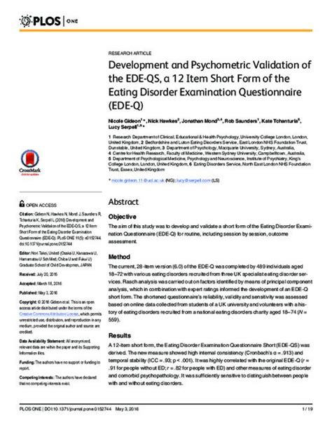Development And Psychometric Validation Of The Ede Qs A 12 Item Short