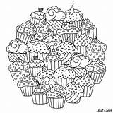 Coloring Cupcakes Mandala Pages Cakes Mandalas Sweet Adults Color Cup Cute Circle Simple Cake Adult Printable Delicious Treats Those Making sketch template