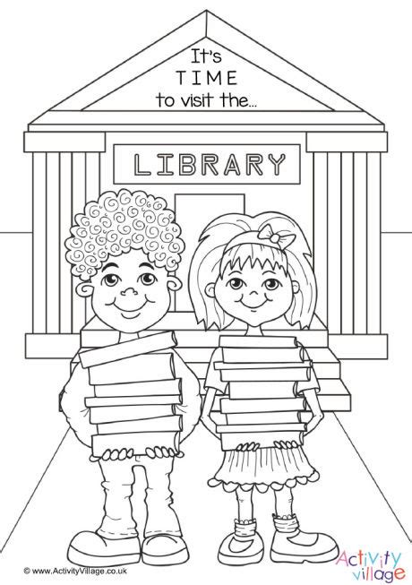 time  visit  library colouring page
