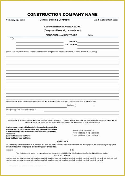 printable general contractor contract template printable templates