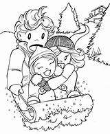 January Coloring Pages Sledding Kids sketch template