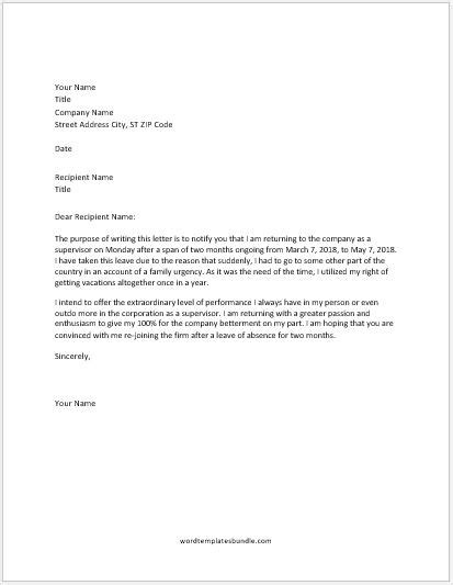 letter  return  work  vacation formal word templates