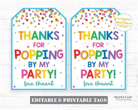 popping   party tag birthday favor tag pop party favor