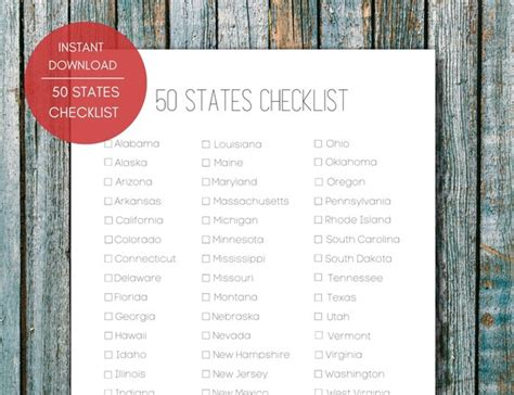 states checklist printable  states bucket list etsy