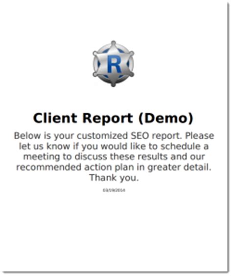 create white label report cover page rank ranger