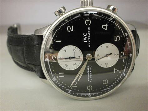 iwc portuguese  ss mm chronograph black dial wsilver subs