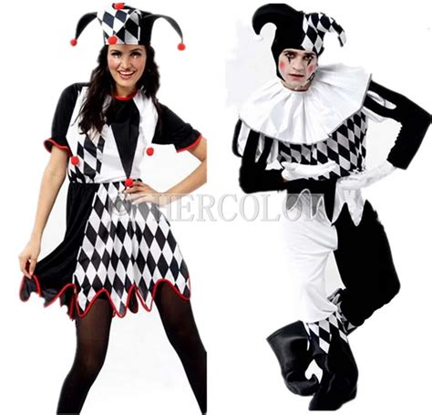 harlekijn nar clown circus kostuum en hoed halloween volwassen grappige jurk pak grrsuit suit