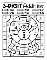 Addition Digit Coloring Color Number Winter Math Grade Adding Subtracting Template Code Three Third Second Teacherspayteachers sketch template