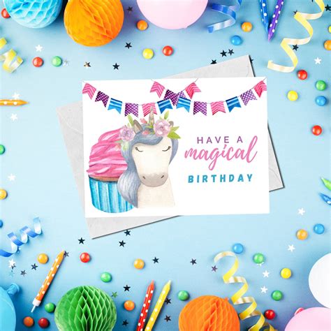 printable unicorn birthday card instant   etsy